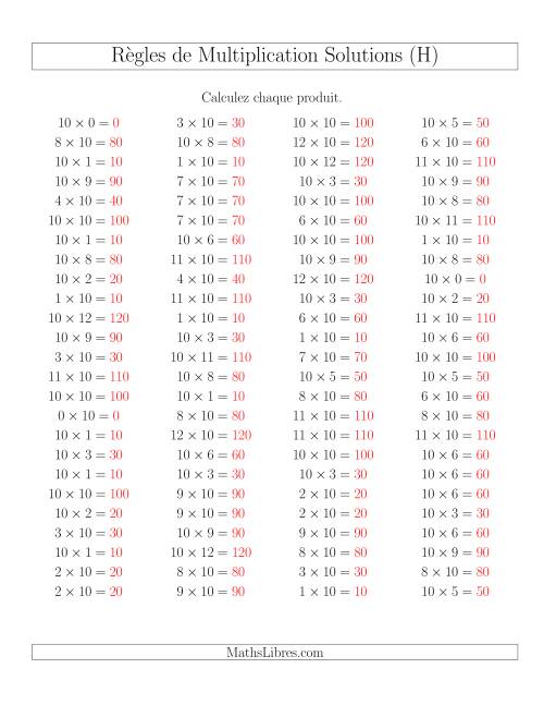 Règles de Multiplication -- Règles de 10 × 0-12 (H) page 2