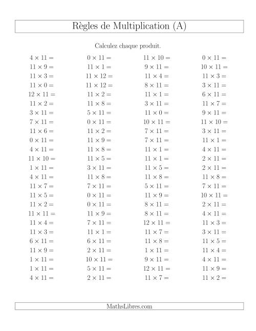 Règles de Multiplication -- Règles de 11 × 0-12 (A)