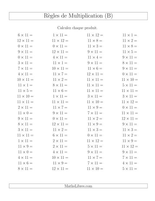 Règles de Multiplication -- Règles de 11 × 0-12 (B)