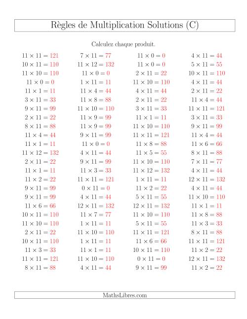 Règles de Multiplication -- Règles de 11 × 0-12 (C) page 2