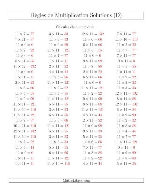 Règles de Multiplication -- Règles de 11 × 0-12 (D) page 2