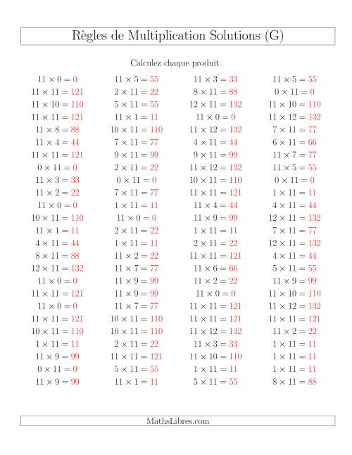 Règles de Multiplication -- Règles de 11 × 0-12 (G) page 2