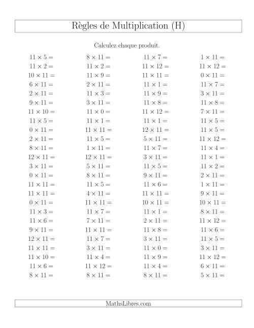 Règles de Multiplication -- Règles de 11 × 0-12 (H)