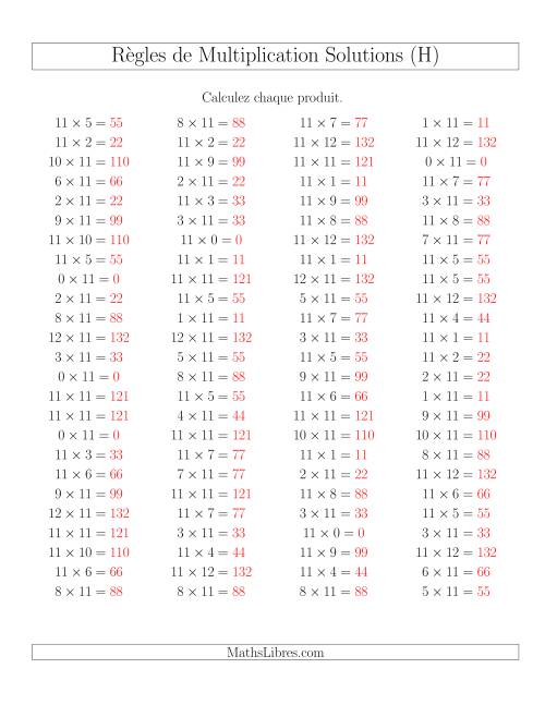 Règles de Multiplication -- Règles de 11 × 0-12 (H) page 2