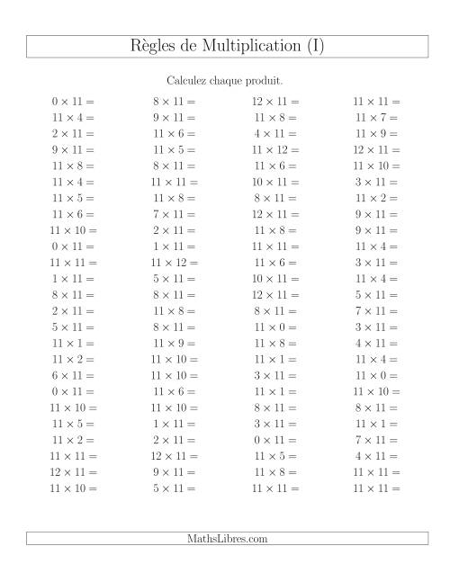 Règles de Multiplication -- Règles de 11 × 0-12 (I)