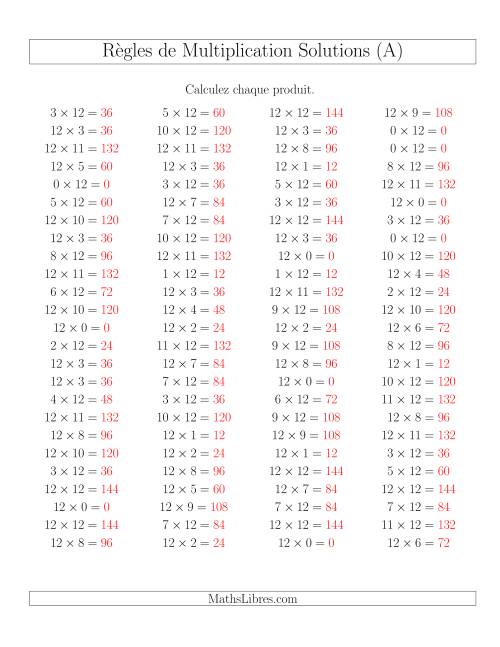 Règles de Multiplication -- Règles de 12 × 0-12 (A) page 2
