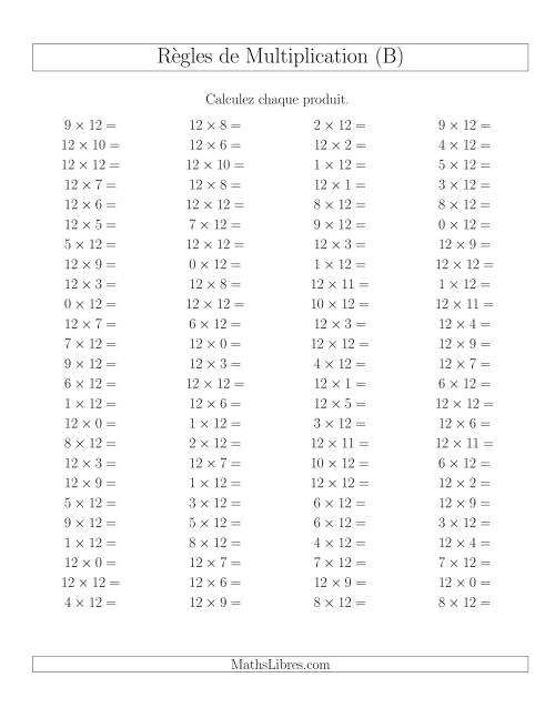 Règles de Multiplication -- Règles de 12 × 0-12 (B)