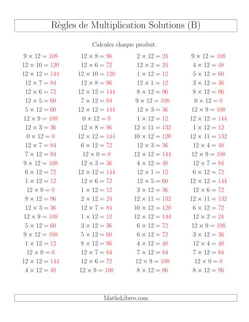 Règles de Multiplication -- Règles de 12 × 0-12 (B) page 2