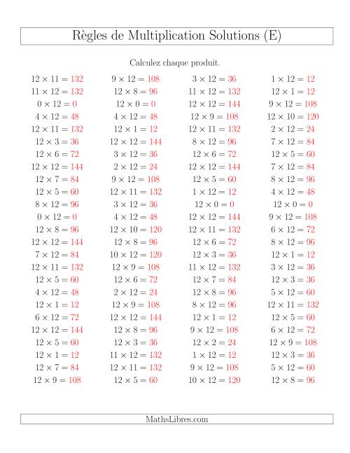 Règles de Multiplication -- Règles de 12 × 0-12 (E) page 2