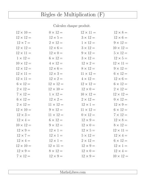 Règles de Multiplication -- Règles de 12 × 0-12 (F)