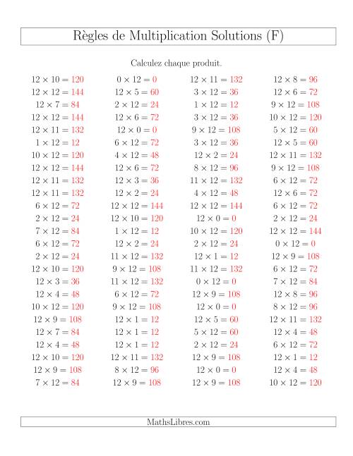 Règles de Multiplication -- Règles de 12 × 0-12 (F) page 2