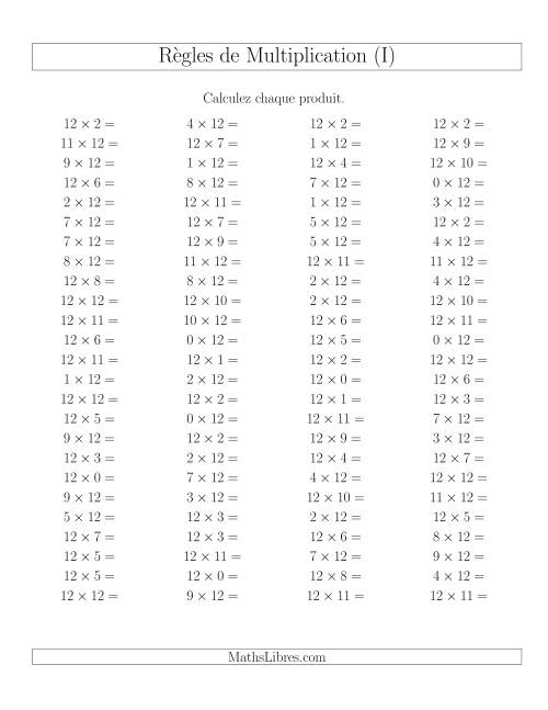 Règles de Multiplication -- Règles de 12 × 0-12 (I)