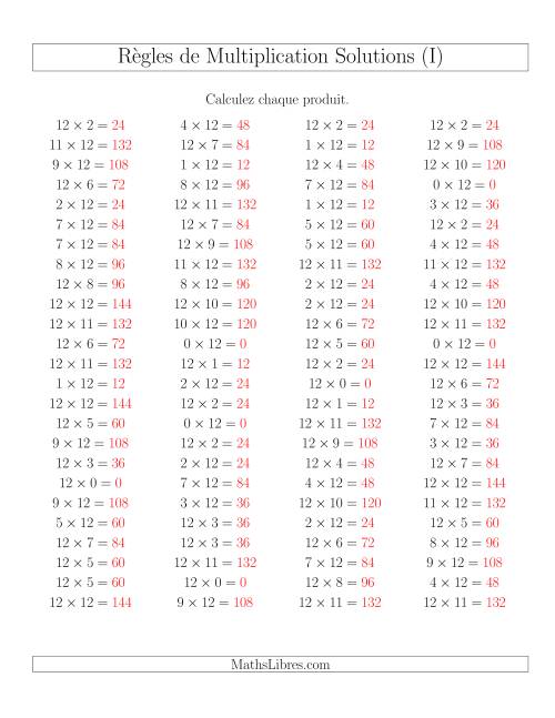 Règles de Multiplication -- Règles de 12 × 0-12 (I) page 2