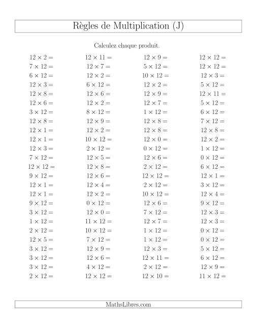 Règles de Multiplication -- Règles de 12 × 0-12 (J)