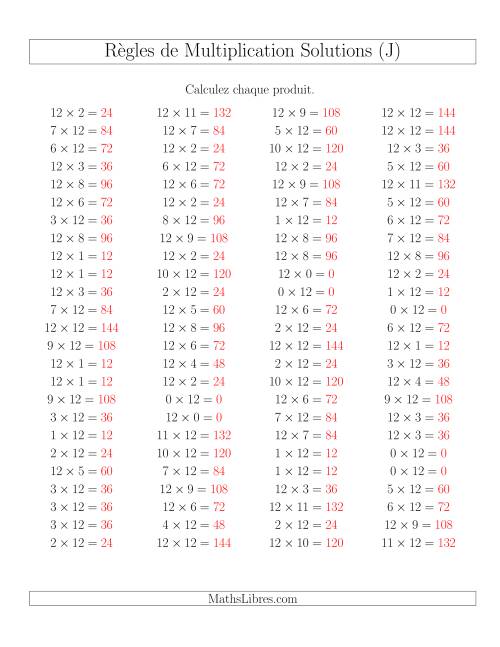 Règles de Multiplication -- Règles de 12 × 0-12 (J) page 2