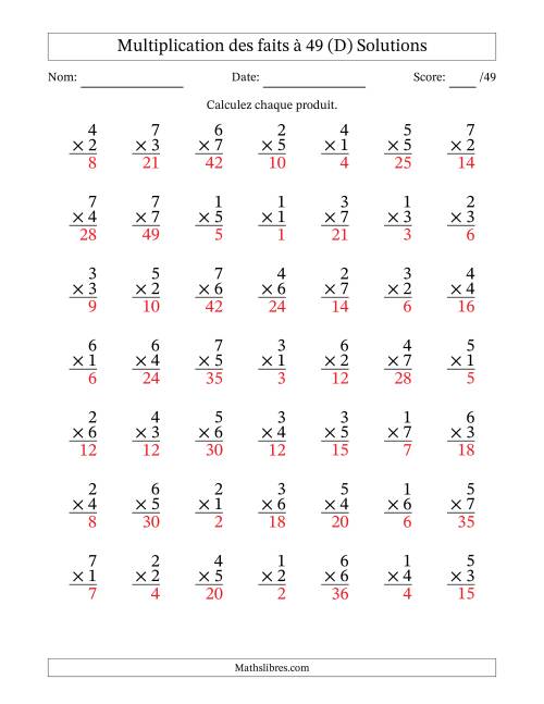 Multiplication des faits à 49 (49 Questions) (Pas de Zeros) (D) page 2