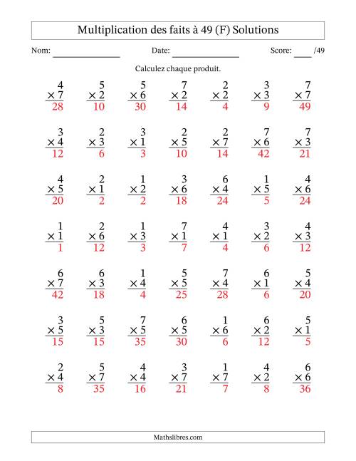 Multiplication des faits à 49 (49 Questions) (Pas de Zeros) (F) page 2