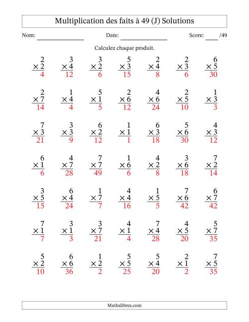 Multiplication des faits à 49 (49 Questions) (Pas de Zeros) (J) page 2