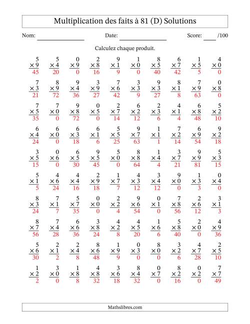 Multiplication des faits à 81 (100 Questions) (Avec zéros) (D) page 2