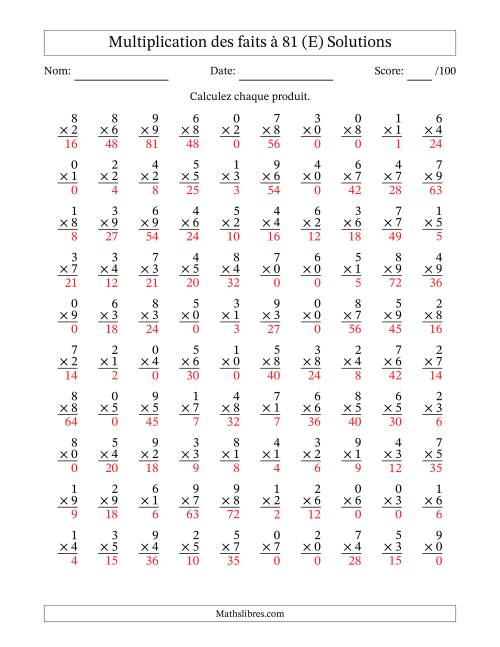 Multiplication des faits à 81 (100 Questions) (Avec zéros) (E) page 2