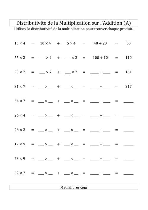 Multiplication de Nombres à 2 Chiffres par des Nombres à 1 Chiffre (Tout)