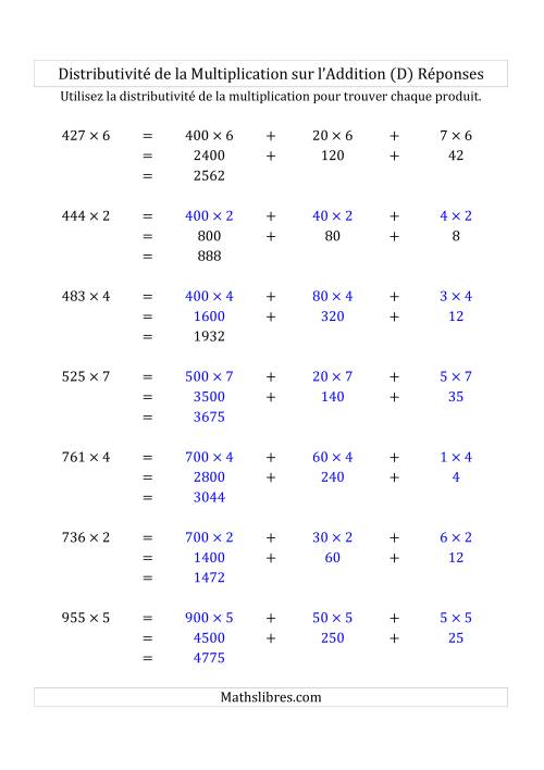Multiplication de Nombres à 3 Chiffres par des Nombres à 1 Chiffre (D) page 2