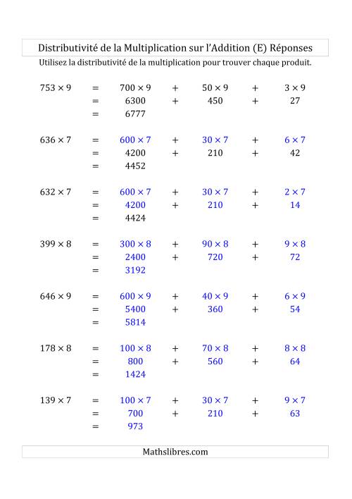 Multiplication de Nombres à 3 Chiffres par des Nombres à 1 Chiffre (E) page 2