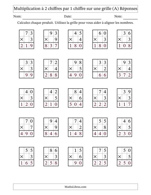 Multiplication à 2 chiffres par 1 chiffre avec le support d'une grille (Tout) page 2