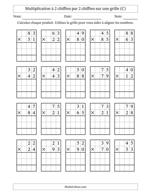 Multiplication à 2 chiffres par 2 chiffres avec le support d'une grille (C)