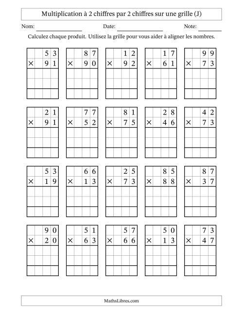 Multiplication à 2 chiffres par 2 chiffres avec le support d'une grille (J)