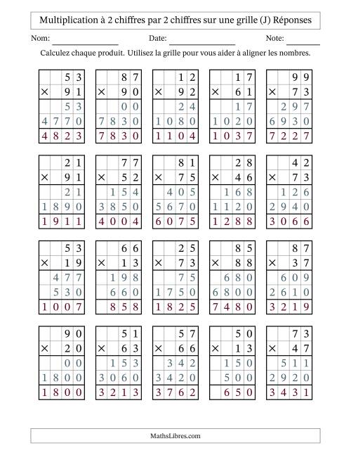 Multiplication à 2 chiffres par 2 chiffres avec le support d'une grille (J) page 2