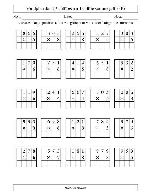 Multiplication à 3 chiffres par 1 chiffre avec le support d'une grille (E)