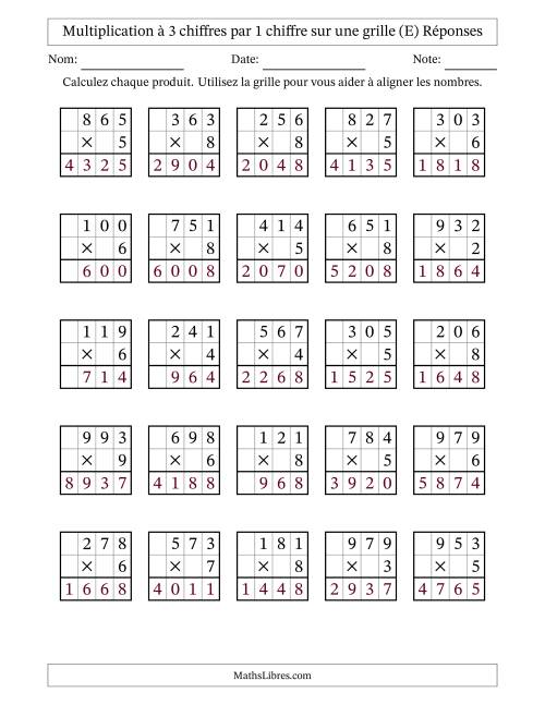 Multiplication à 3 chiffres par 1 chiffre avec le support d'une grille (E) page 2