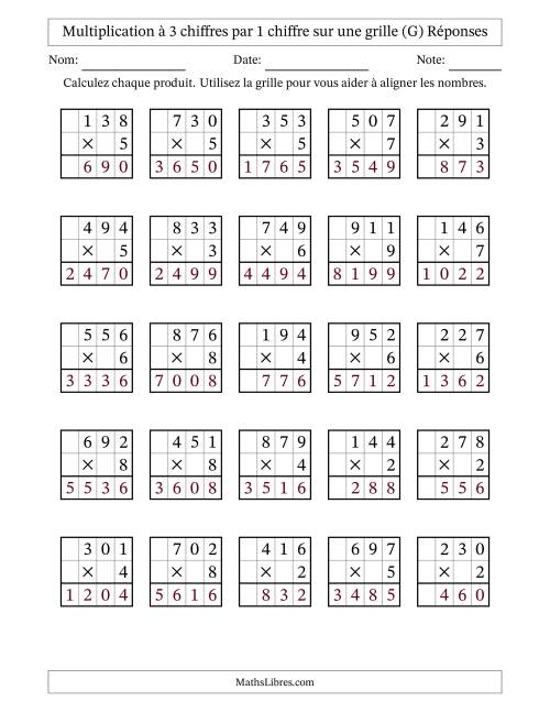 Multiplication à 3 chiffres par 1 chiffre avec le support d'une grille (G) page 2