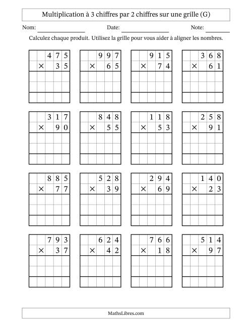 Multiplication à 3 chiffres par 2 chiffres avec le support d'une grille (G)
