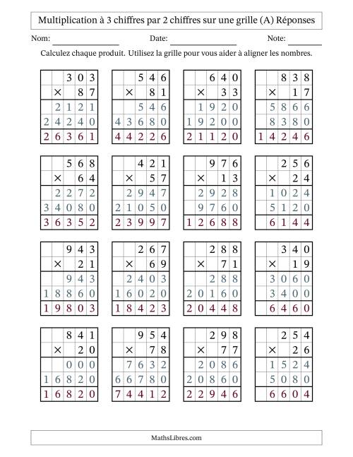 Multiplication à 3 chiffres par 2 chiffres avec le support d'une grille (Tout) page 2
