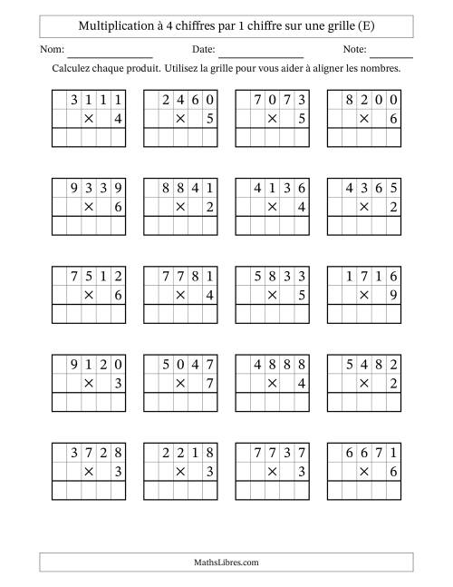 Multiplication à 4 chiffres par 1 chiffre avec le support d'une grille (E)
