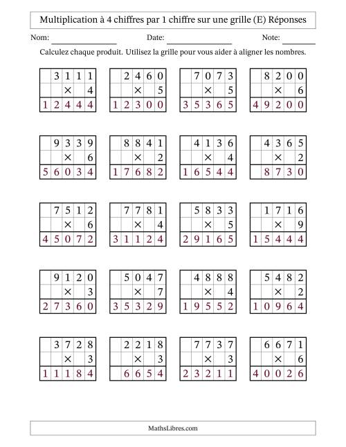 Multiplication à 4 chiffres par 1 chiffre avec le support d'une grille (E) page 2
