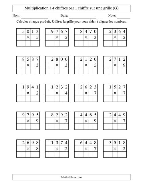 Multiplication à 4 chiffres par 1 chiffre avec le support d'une grille (G)