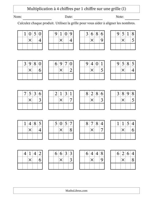 Multiplication à 4 chiffres par 1 chiffre avec le support d'une grille (I)
