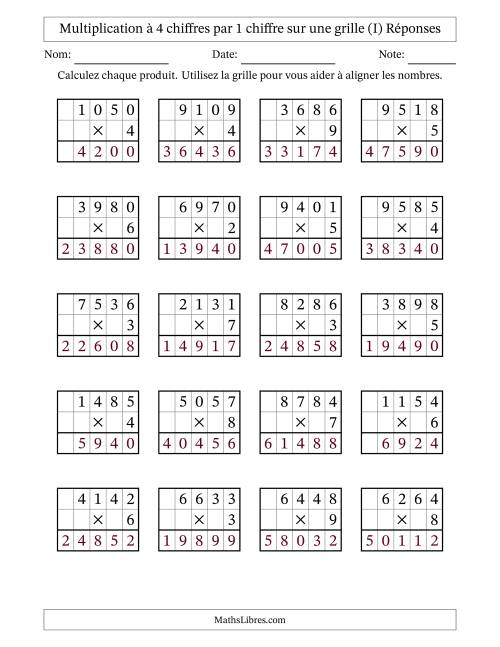 Multiplication à 4 chiffres par 1 chiffre avec le support d'une grille (I) page 2