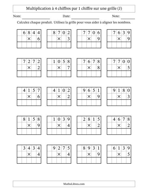 Multiplication à 4 chiffres par 1 chiffre avec le support d'une grille (J)