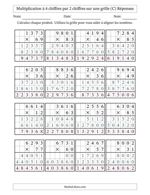 Multiplication à 4 chiffres par 2 chiffres avec le support d'une grille (C) page 2