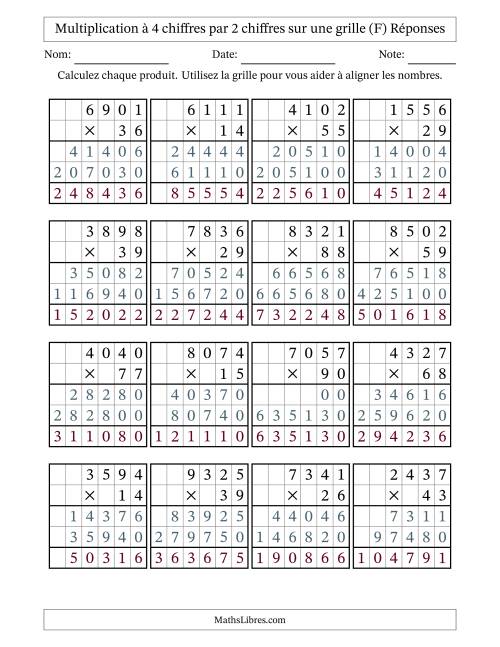 Multiplication à 4 chiffres par 2 chiffres avec le support d'une grille (F) page 2