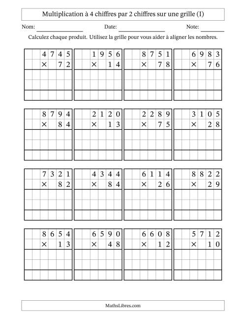 Multiplication à 4 chiffres par 2 chiffres avec le support d'une grille (I)
