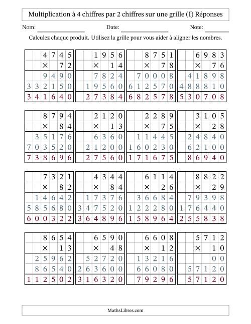Multiplication à 4 chiffres par 2 chiffres avec le support d'une grille (I) page 2