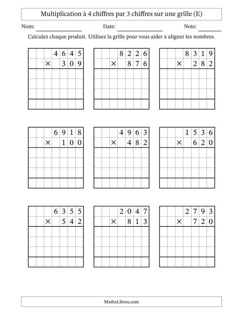 Multiplication à 4 chiffres par 3 chiffres avec le support d'une grille (E)