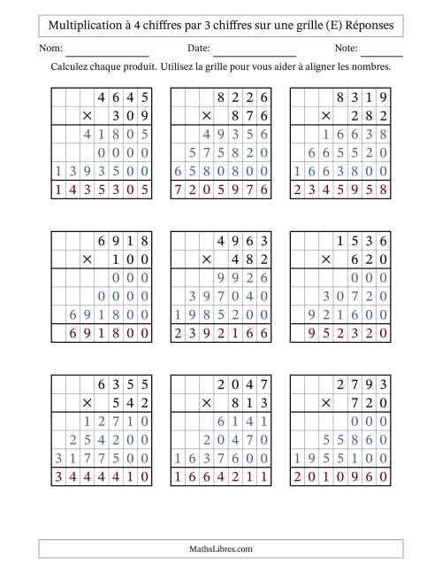 Multiplication à 4 chiffres par 3 chiffres avec le support d'une grille (E) page 2