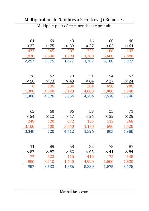 Multiplication de Nombres à 2 Chiffres par des Nombres à 2 Chiffres (J) page 2