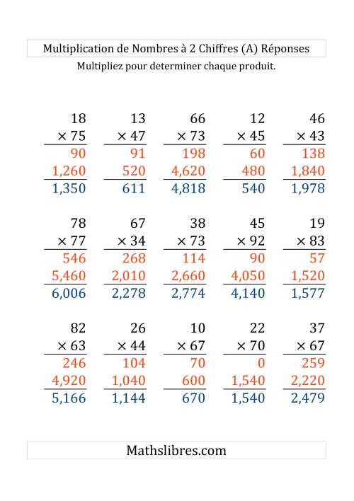 Multiplication de Nombres à 2 Chiffres par des Nombres à 2 Chiffres (Gros Caractère) (A) page 2
